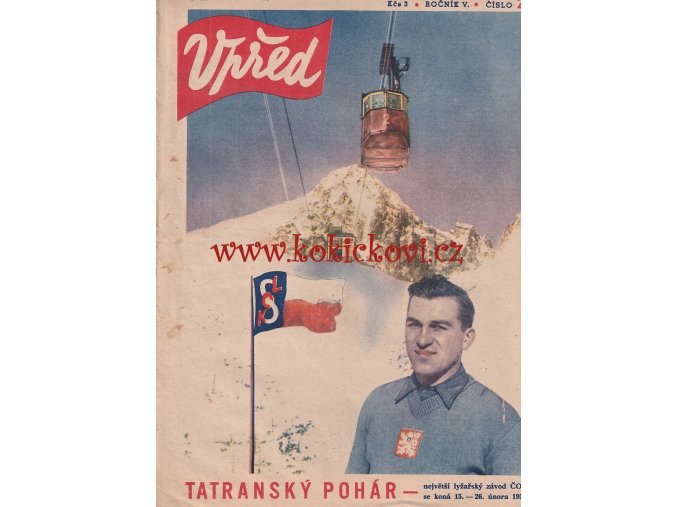 TITULNÍ OBÁLKA TATRANSKÝ POHÁR 1950 - LANOVKA  ČASOPIS VPŘED - FORMÁT A4