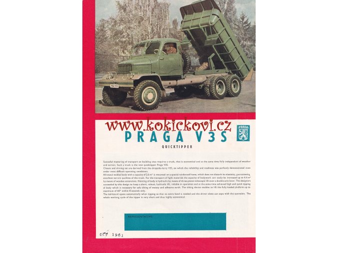 PRAGA V3S KRÁSNÝ REKLAMNÍ PROSPEKT A4 - ANGLICKY - 1 LIST, 2 STRANY