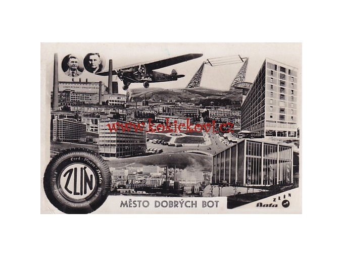 ZLÍN MĚSTO BOT BAŤA FOTOMONTÁŽ - KOLÁŽ - POLOVINA 30. LET - PĚKNÝ STAV