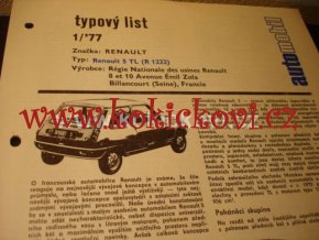 RENAULT 5 TL TYPOVÝ LIST