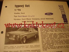 FORD ESCORT 1.1 A 1.3 TYPOVÝ LIST