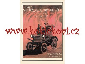 BAYR - MOTOREN UND AUTOMOBIL - REKLAMNÍ MOTIV PŘED R. 1900 ZE SBÍREK SVČ. MUZEA LIBEREC ROZMĚRY 14,5*20,5 CM