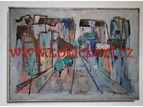 ZDENĚK JUSTIC - OBRAZ - ULICE - OLEJ - ROZMĚRY PLÁTNA 67 * 47 CM