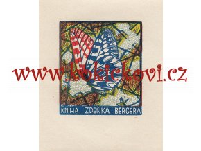 Anna Macková - MOTÝL - EX LIBRIS -  barevný dřevoryt, 7,8 x 6,5 cm