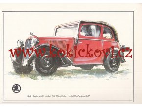 ŠKODA POPULÁR TYP 420  - REKLAMNÍ KRESBA REPRODUKCE - VLADIMÍR BIDLO - 24 X 31 CM