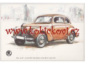 ŠKODA 1101 R.V. 1946-51 - REKLAMNÍ KRESBA REPRODUKCE - VLADIMÍR BIDLO - 1968