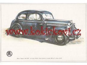 ŠKODA POPULAR 1100 OHV  R.V. 1938-1942 REKLAMNÍ KRESBA REPRODUKCE - VLADIMÍR BIDLO - 1969