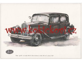 ŠKODA TYP 637 R.V. 1932-1937 REKLAMNÍ KRESBA REPRODUKCE - VLADIMÍR BIDLO - 1968