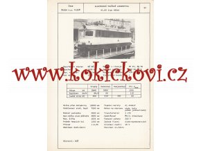 ELEKTRICKÁ TRAŤOVÁ LOKOMOTIVA TYP 42 Em  - ČSSR ŠKODA PLZEŇ - TYPOVÝ LIST - 1A