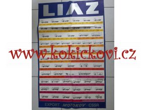 OBŘÍ REKLAMNÍ PLAKÁT PRODUKCE LIAZ - ROZMĚRY 60 x 94 CM - EXPORT MOTOKOV ČSSR - 66 VOZIDEL LIAZ