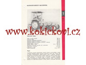 KULTIVAČNÍ NÁŘADÍ P-420 (VŠEROB) TRAKTOR ZETOR RS-09 - KATALOGOVÝ LIST - 1 LIST  - 2 STRANY A5 - 1967