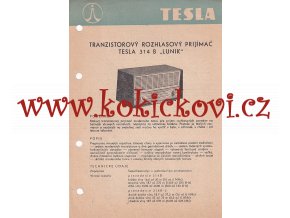 TRANZISTOROVÝ ROZHLASOVÝ PŘIJÍMAČ TESLA 314 B LUNÍK REKLAMNÍ PROSPEKT A5