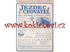 ČASOPIS JEZDEC A CHOVATEL - ČÍSLO 25 ROK 1934 - ODDĚLENÁ OBÁLKA VIZ POPISEK