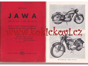 JAWA 250 typ 11, JAWA 350 typ 18 - 1953 - POPIS A NÁVOD - VÝBORNÝ STAV DO SBÍRKY