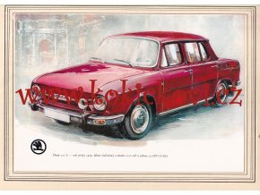 ŠKODA 110 L - REKLAMNÍ KRESBA REPRODUKCE - VLADIMÍR BIDLO - 1970 - 34 x 24,5 cm