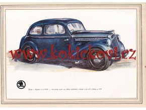 ŠKODA POPULAR 1100 OHV - REKLAMNÍ KRESBA REPRODUKCE - VLADIMÍR BIDLO - 1970 - 34 x 24,5 cm