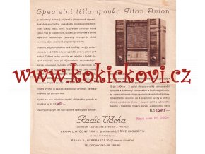 RADIO TITAN AVION - NABÍDKA PRODEJCE RADIO VÁCHA - 1936 - REKLAMNÍ LETÁK