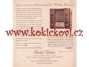RADIO TITAN AVION - NABÍDKA PRODEJCE RADIO VÁCHA - 1936 - REKLAMNÍ LETÁK