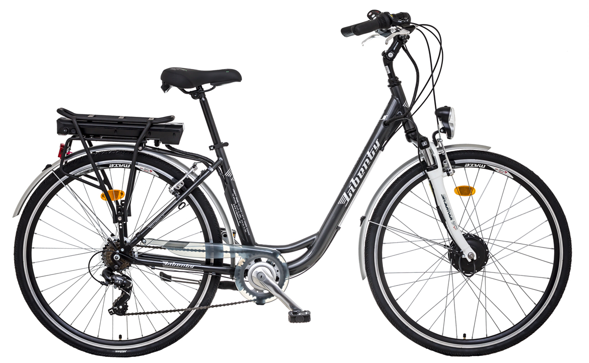 Elektrokolo LIBERTY e-STRADA 6 rychlostní zadní pohon Barva: šedá - antracit, baterie Li-ion: 10Ah, Dojezd 40 -60km, velikost rámu: 18"