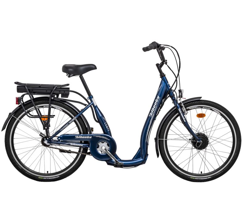 Jízdní kolo e-COMFY STEEL 3spd Barva: Modrá, Modifikácia akumulátor nosičový: Akumulátor COMPACT 36V 14Ah, Velikost: 16"