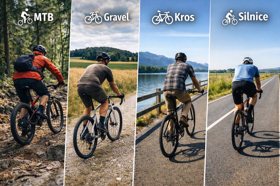 MTB, gravel, kros a silnice – vizuální srovnání typů kol Typy jízdních kol v praxi: MTB, gravel, krosové a silniční – vizuální srovnání