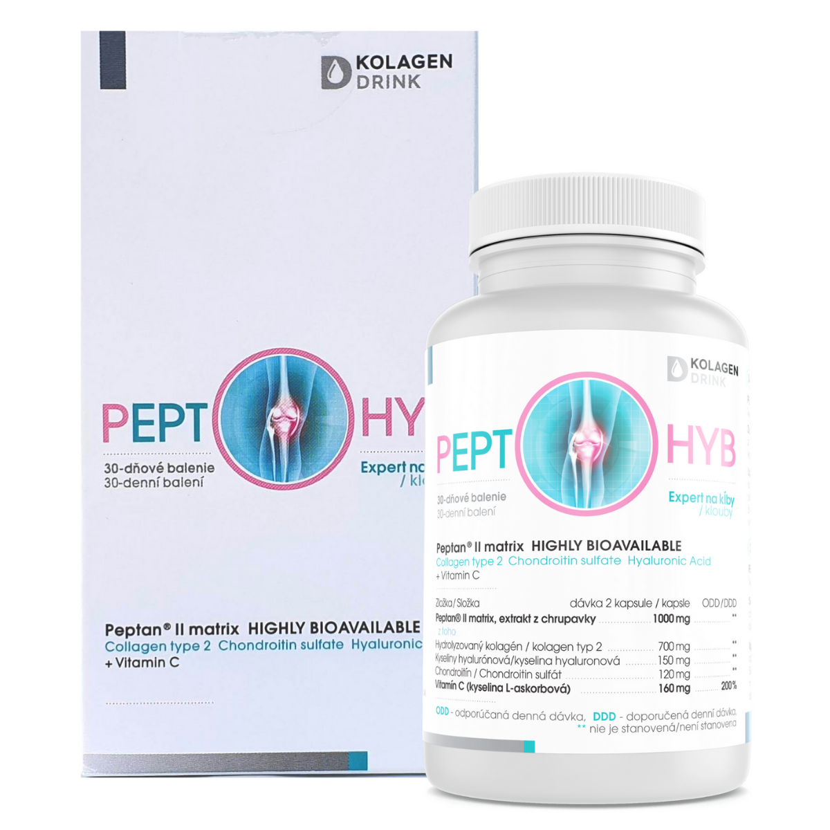 KolagenDrink Čistý kolagen typu 2 - kloubní výživa Pept-OHYB, expert na klouby, 60 kapslí