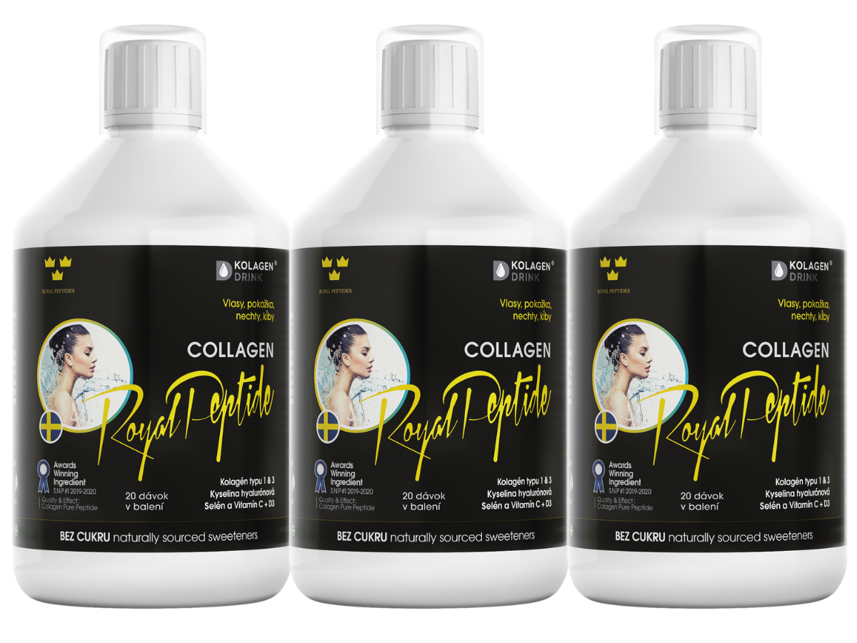 60-denní program KolagenDrink Collagen Royal Peptide hydrolyzovaný rybí kolagen bez cukru 3 x 500 ml