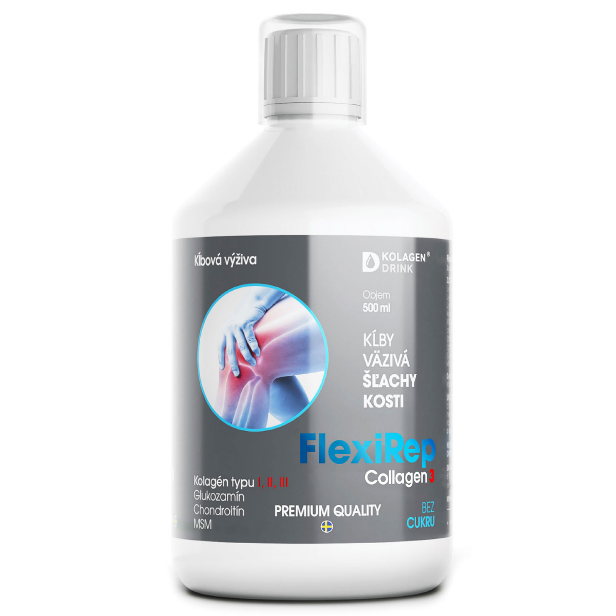 KolagenDrink FlexiRep kloubní výživa typy kolagenu I, II, III klouby, vaziva, šlachy, kosti 500 ml