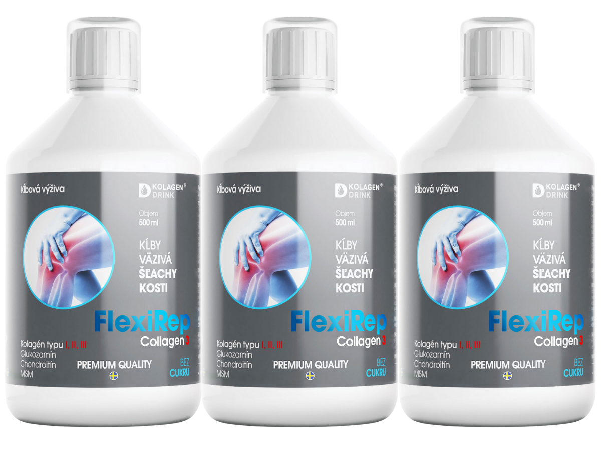 99-denní program KolagenDrink FlexiRep kloubní výživa typy kolagenu I, II, III klouby, vaziva, šlachy, kosti 3 x 500 ml