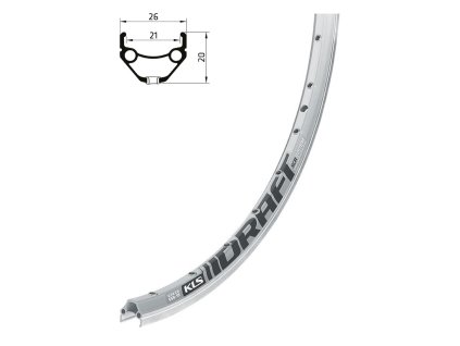 Ráfek KLS DRAFT broušený, 36H, 1 Nýt, AV, 28"/29" silver