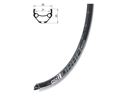 Ráfek KLS DRAFT broušený, 32H, 1 Nýt, AV, 26" black