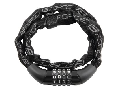 zámek FORCE CHAIN řetězový,kódový 120cm/4mm, černý (Varianta držák: ne, délka: 1 200 mm, průměr: 4 mm, typ uzamykání: kód, typ: řetězový)