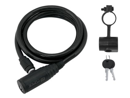 zámek F ECO spirálový s držákem 120cm/8mm, černý (typ klíčkový, držák ano)