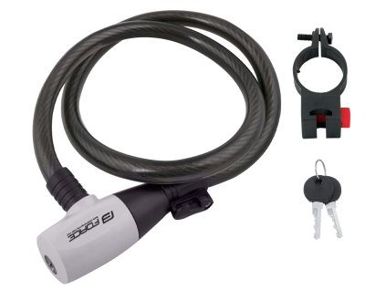 zámek F RON spirálový s držákem 80cm/12mm, černý (Varianta držák: ano, délka: 800 mm, průměr: 12 mm, typ: lankový)