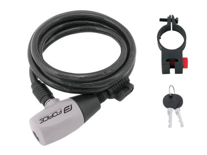 zámek F RON spirálový s držákem 120cm/8mm, černý (typ klíčkový, držák ano)