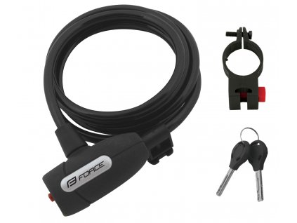 zámek F LUX spirálový s držákem 180cm/8mm, černý (Varianta držák: ano, délka: 1 800 mm, průměr: 8 mm, typ: lankový)