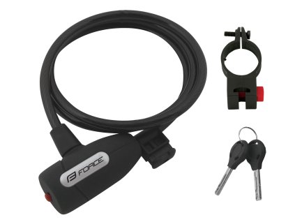zámek F LUX spirálový s držákem 120cm/8mm, černý (Varianta držák: ano, délka: 1 200 mm, průměr: 8 mm, typ: lankový)