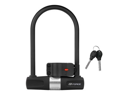 zámek FORCE podkova s držákem 11,5x18,9 cm, černý (Varianta držák: ano, průměr: 14 mm, typ uzamykání: klíč, typ: podkova)