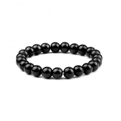Náramek Black Shiny Elastic: Elastický náramek s lesklými černými korálky, dokonalý pro přidání sofistikovaného doteku k jakémukoli vzhledu.