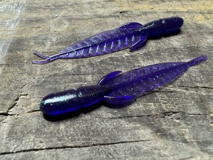 Leaf - Larva jepice - 7,6cm (Tmavě modro fialová barva s flitry) balení po 10ks - Pro spin baits