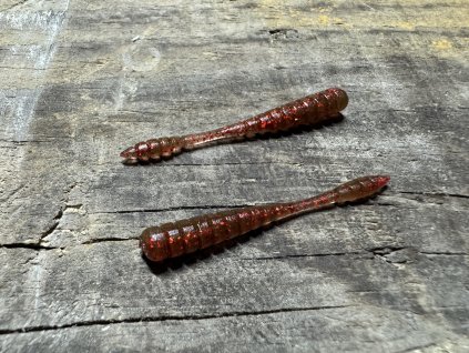 Wormik - Široký červ - 5cm (Staro červena barva s flitry) balení po 15ks - Pro spin baits