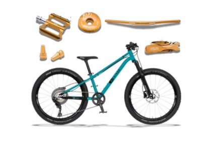 KUbikes 24S Trail AIR - Tyrkys - laser gold, 9,7kg, lehké dětské koloKubikes 24 trail air tyrkys laser gold