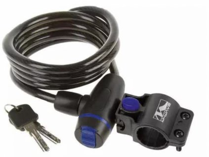 Zámek spirála M-WAVE 8x1500mm s Clip-on držákem na sedlovku , kouřový,2 klíče.
