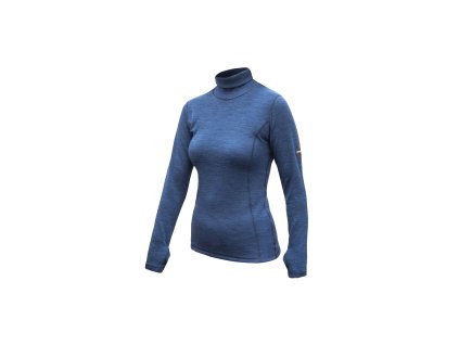 SENSOR MERINO BOLD dámské triko roll neck dl.rukáv cool blue (Velikost XXL)