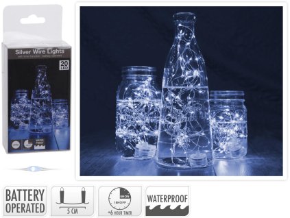 Osvětlení 1,3m 20LED studená bílá voděodolné s časovačem