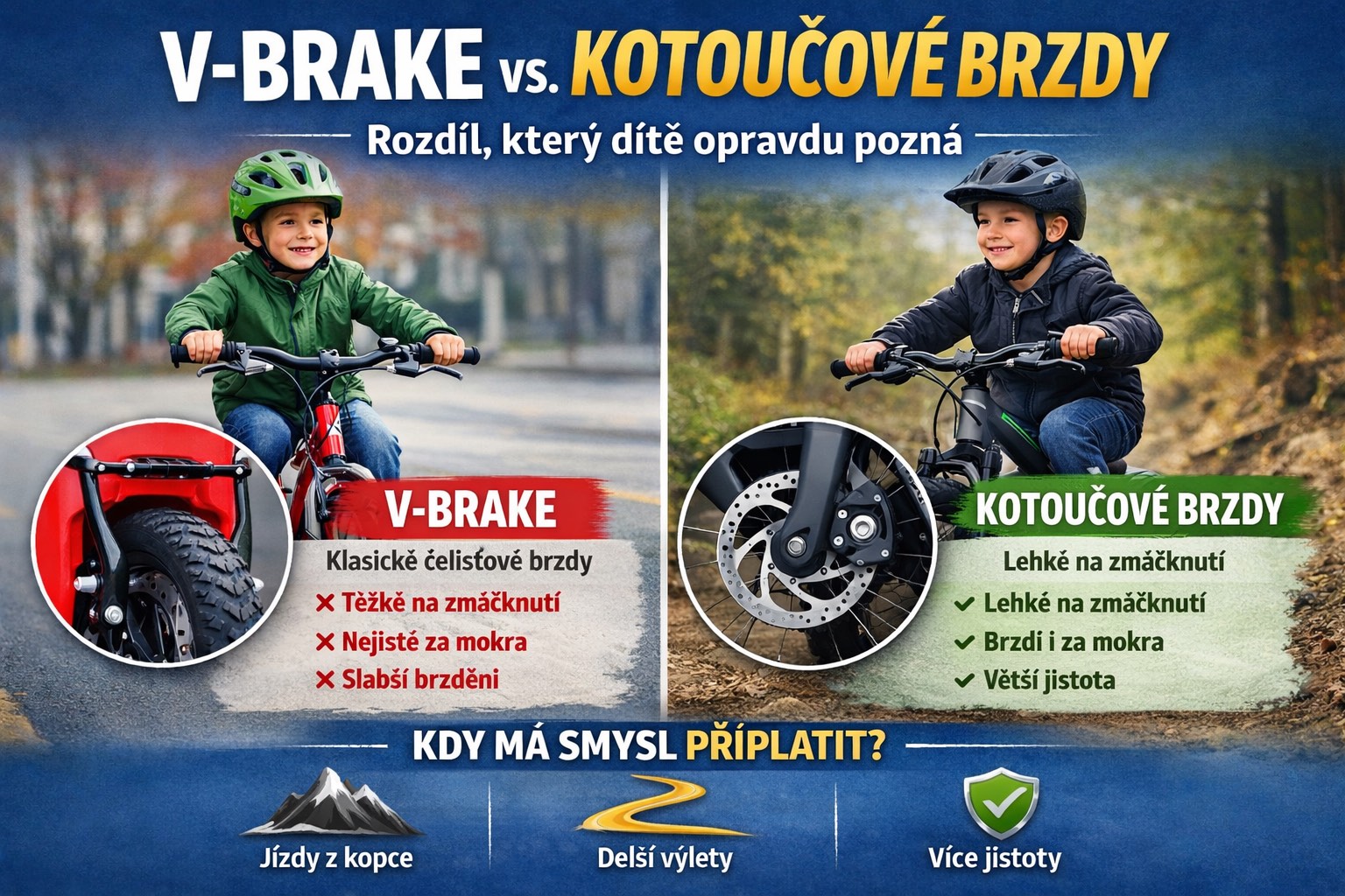 V-brake vs. kotoučové brzdy u dětských kol