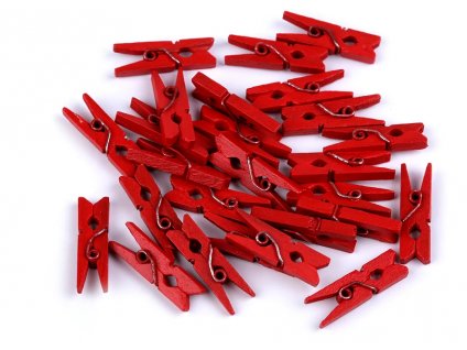 Drevený mini štipček jednofarebný 3x26 mm, červený, 25 kusov v balení
