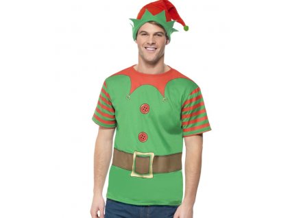 Kostým, súprava Elf, zelená, s tričkom a klobúkom, veľkosť M