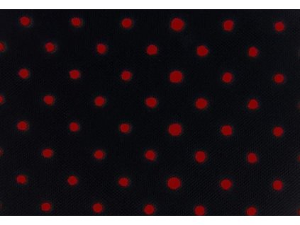 Tyl Floccato ravello, 100%NY, 21g/m, 150cm, Čierny s červené bodky