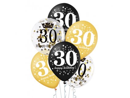 Balóny k 30. narodeninám s konfetami, 6 kusov